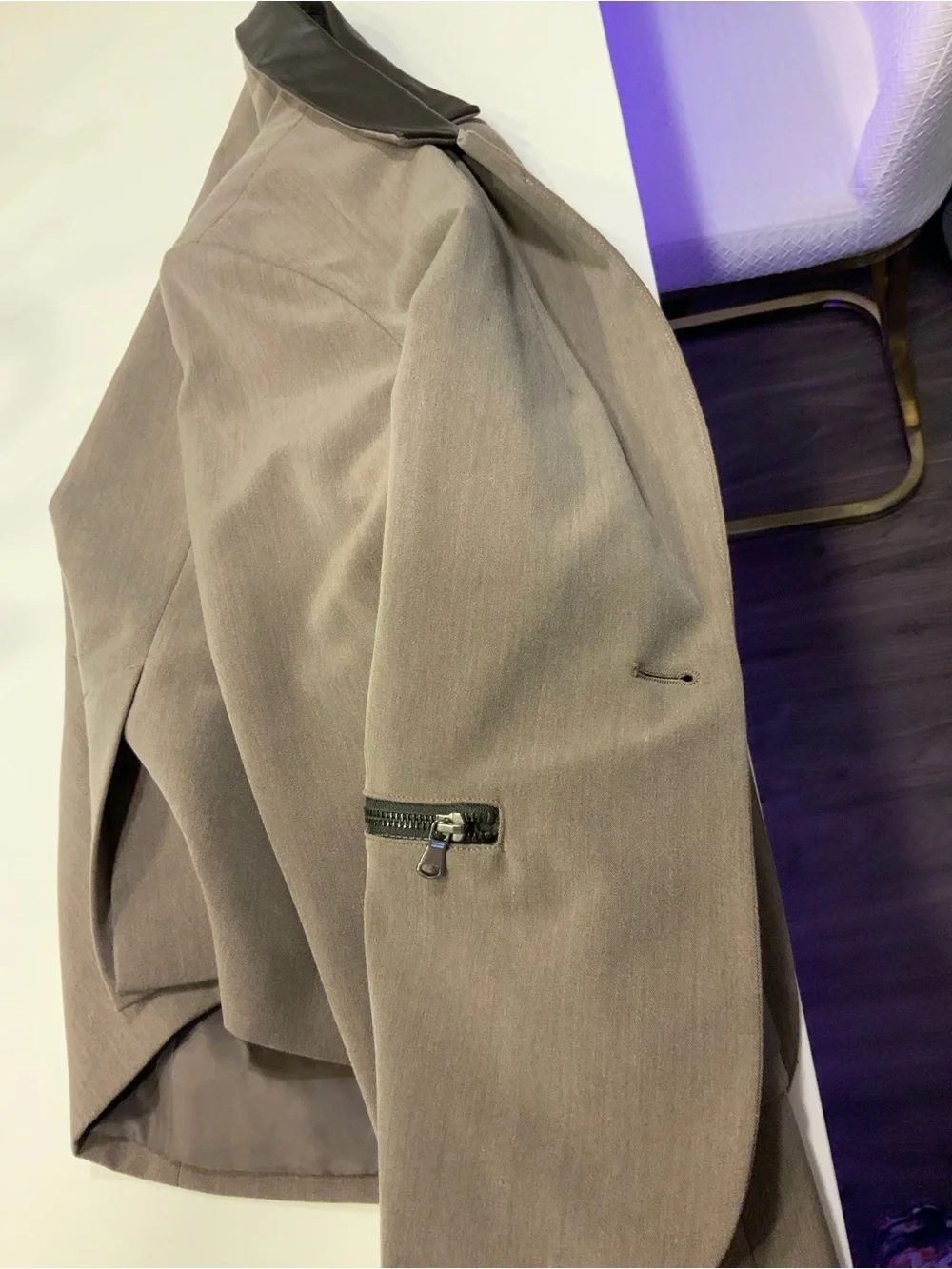 Signature by Larry Levine Taupe Blazer with Dark Contrast Collar